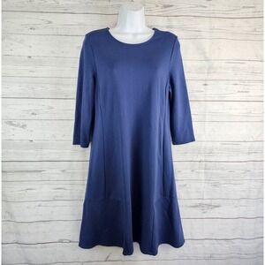 J Jill Womens Ponte Dress Sz Medium Petite Solid Blue 3/4 Sleeve